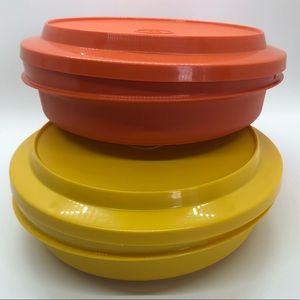 Vintage Tupperware Seal N Serve Bowls with Lids, 1 yellow and Orange